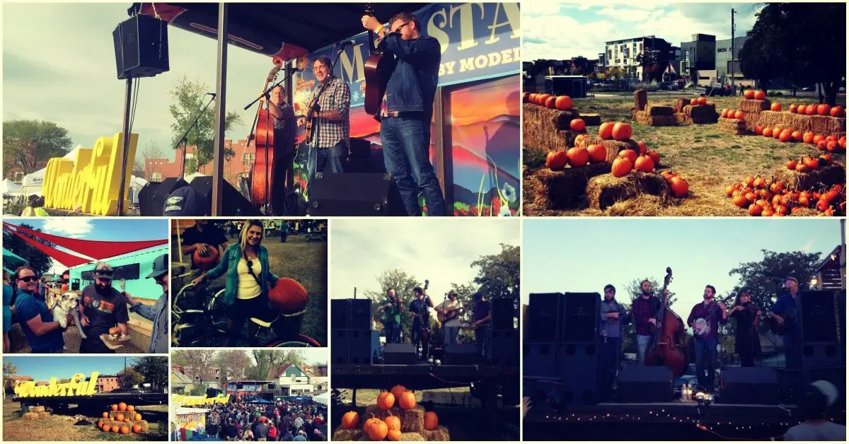 Oktobergrass 2016: a collage of the fall festival crowd and stage