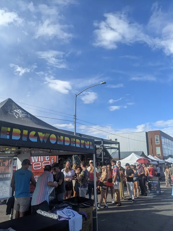 The crowd filling Larimer Street for the anniversary party.